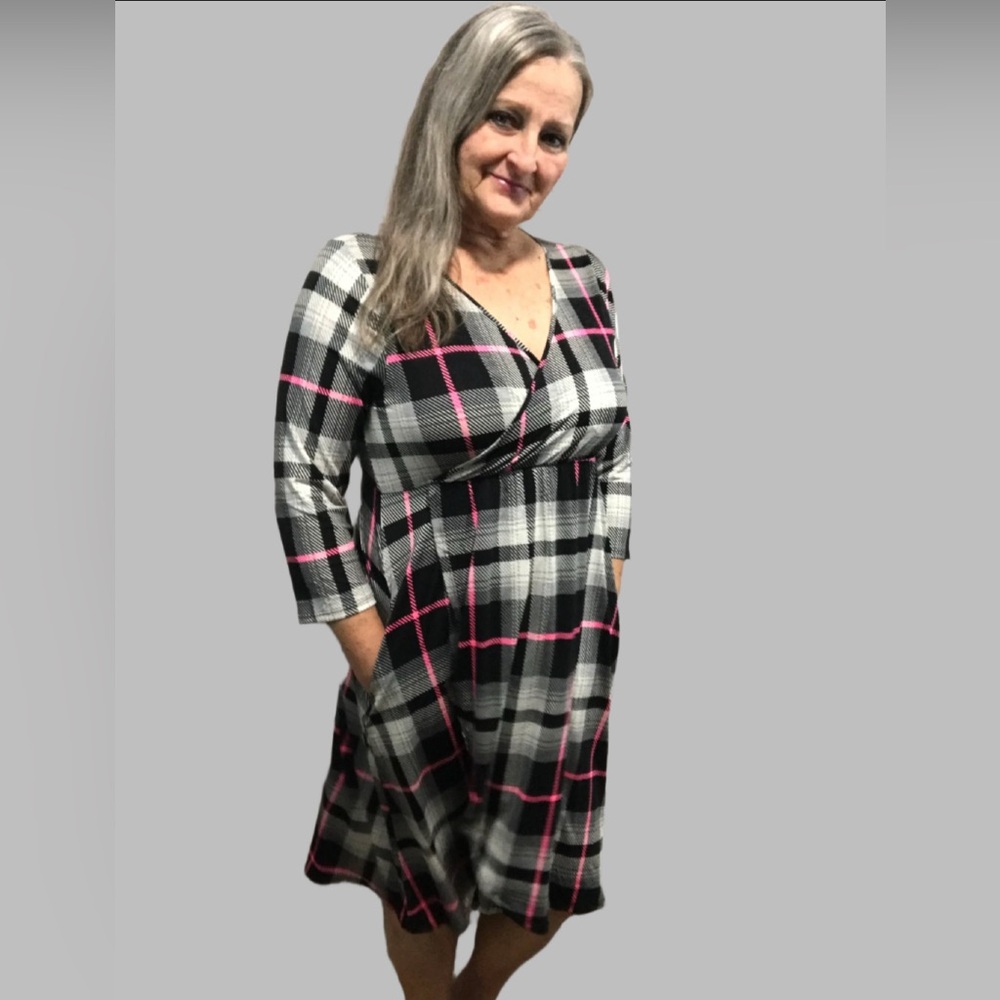 Plaid Dress with Pink Accents - Picture 2 of 3